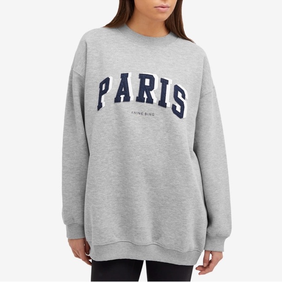 Anine Bing Tops - Anine Bing Heather Gray Sweatshirt with Navy Paris Print